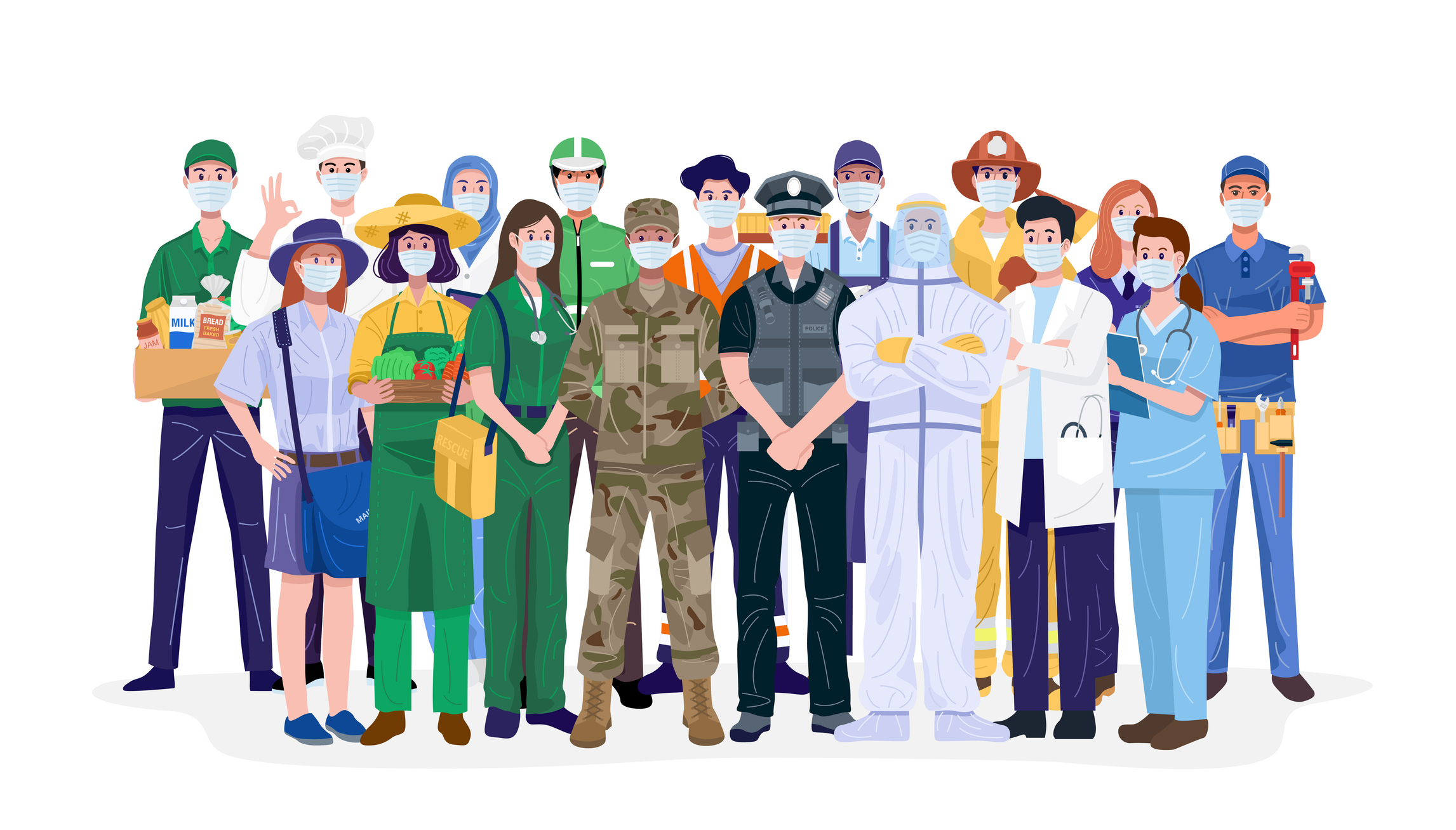a digital illustration of a group of key workers